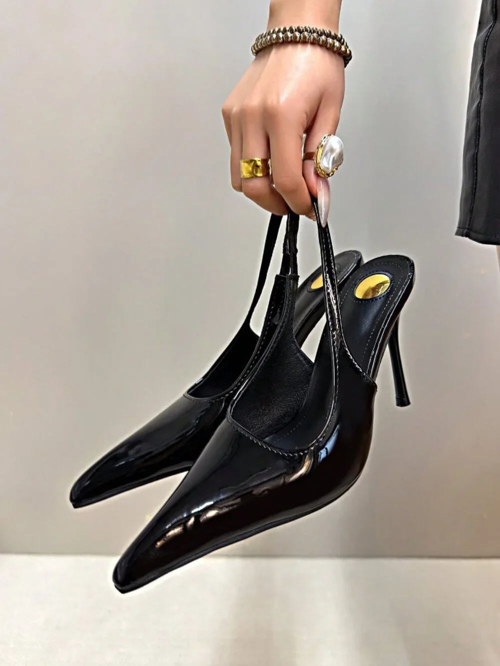 Black Sexy Women's Buckle Closed Toe Stiletto Slingback Sandals